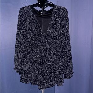 Lulu's Black and White Front Tie Romper